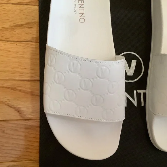 VALENTINO BY MARIO VALENTINO Eros Monogram Leather Slide Sandal Men White SZ 12